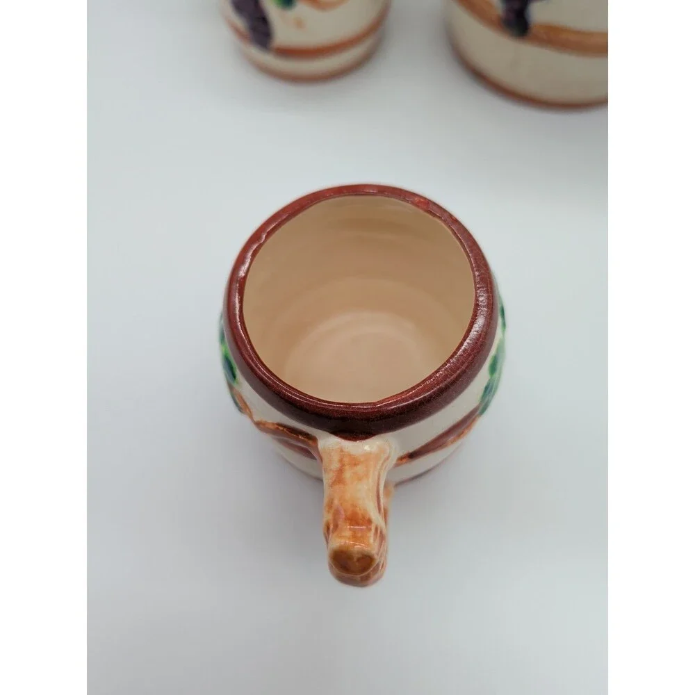 Kasuga Ware Japan Majolica Grape Pitcher 5 Mugs Vine Handles
